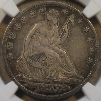 1853-O Arrows + Rays Seated Liberty Half 50c NGC Certified XF45 - Image 1 of 4
