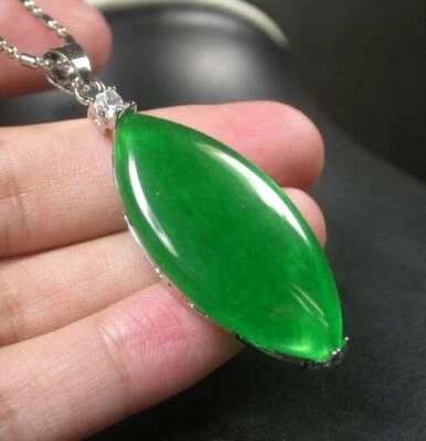 Пластина белое золото зеленый нефрит каплевидная с цепочкой бриллиант имитация подвеска 256750 - Изображение 1 из 4