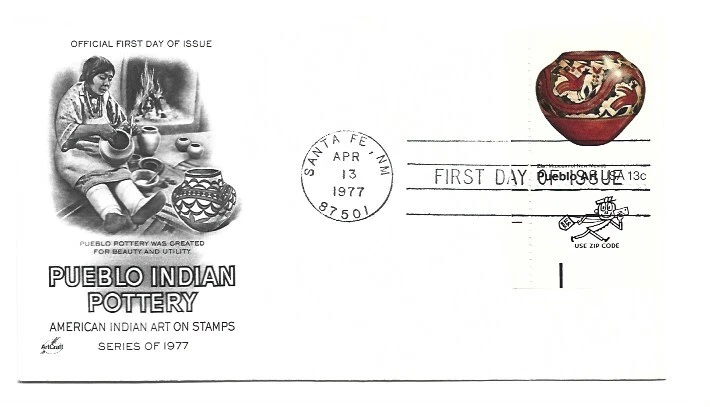 1706 Zia Indian Pottery ArtCraft lower left Mr Zip tab single FDC - Image 1 of 1
