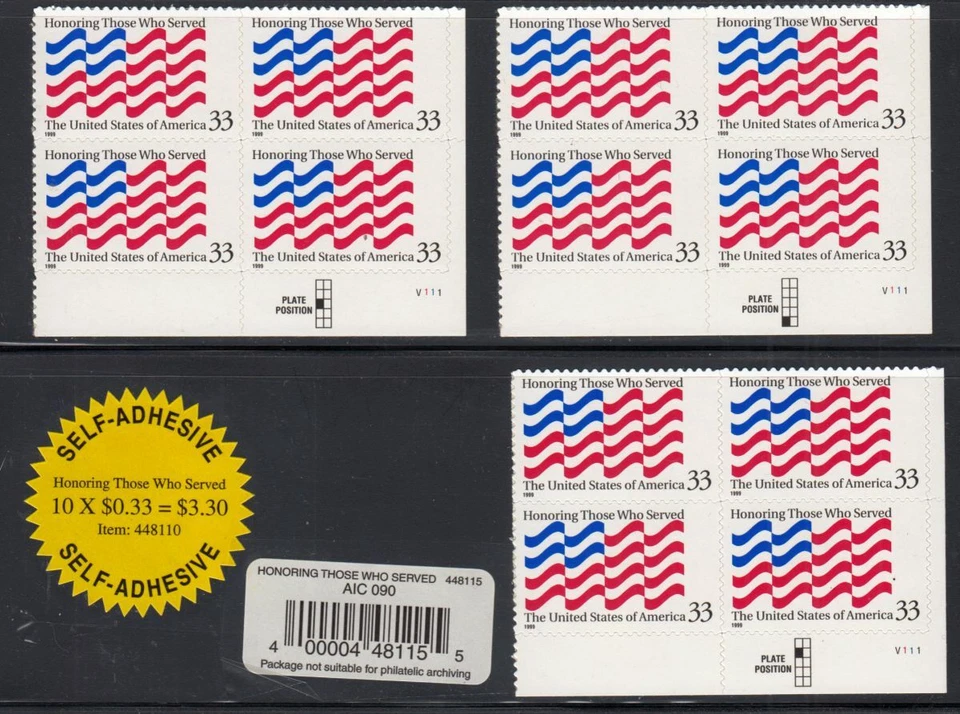 1999 Honoring Those Who Served Sc 3331 MNH lot with labels - Image 1 of 1