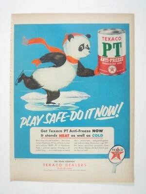 Vintage Texaco PT Anti-Freeze 1950s Advertising Print Panda Print Ice Skating - Image 1 of 2
