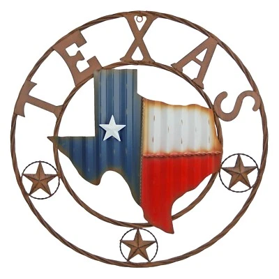 Anillo de cuerda occidental rústico decoración de pared bandera ondulada estrellas mapa de Texas de metal 24 pulgadas Foto 1 de 3