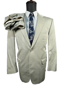 ANDREW FEZZA Mens Brown KHAKI COTTON Flat Front 2pc Suit 42R Jacket 38x29 Pant - Picture 1 of 16