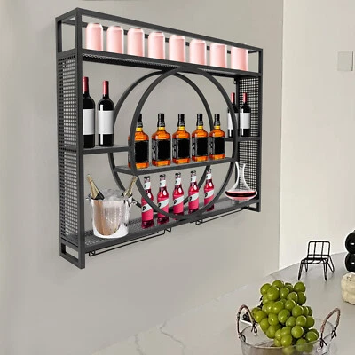 Wall-Mounted Wine Rack - Iron Wine Shelf Industrial Style, Hanging Wine Cabinet - Image 1 of 4