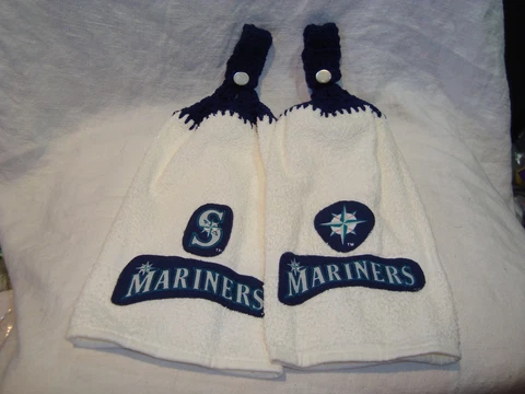 Seattle Mariners Baseball Set/2 Crochet Handmade Kitchen Hand Fridge Golf Towels Cover
