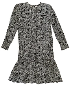 LIZ CLAIBORNE Dress Drop Waist Rayon B & W Haring-esque Print Sz 10 Vintage 80s - Picture 1 of 9