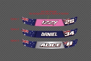 2X Custom Helmet Visor Sunstrip Sticker Decal Name Number Australian Flag 300mm - Bild 1 von 4