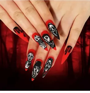 Press on Nails Unghie Lunghe Press on Stiletto Press On Unghie Finte Rosso - Foto 1 di 9