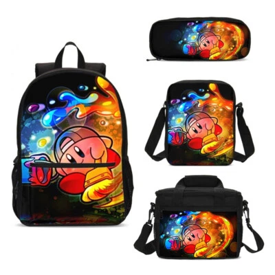 Cool Pink Kirby Cartoon Kids Backpack Insulated Lunch Bag Pen Bag Sling Bag Lot - Image 1 of 4