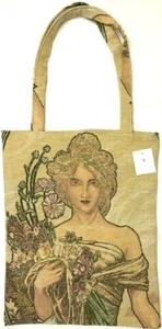 MUCHA SPRING PRINTEMPS TAPESTRY SHOPPING TOTE BAG WOVEN/MADE IN FRANCE, 32X 41CM - Picture 1 of 6