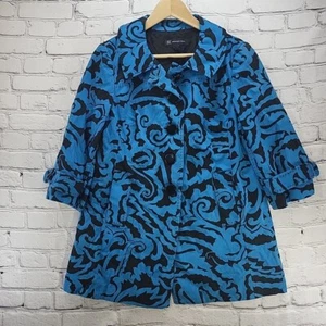 Vintage INC Jacket Womens Sz M Black Blue Paisley Cotton Swing Coat  - Picture 1 of 13