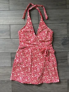 VESTIDO DE BAÑO DRAPER JAMES RSVP ROJO FLORAL DE UNA PIEZA HALTER ENVOLVENTE, NUEVO SIN ETIQUETAS, GRANDE - Imagen 1 de 3