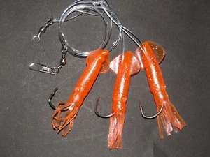 SEÑUELO GRANDE SUPER NARANJA CALAMAR APAREJO 3 x 6/0 GANCHO BARCO LUBINA BACALAO LÍNEA DE PESCA DE MAR CLIP - Imagen 1 de 3