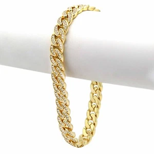 14k Gold Plated Mens Miami Cuban Cubic-Zirconia Hip Hop Bracelet 8 mm 8.5" - Picture 1 of 7
