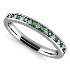 0.65 Ct Round Natural Emerald  Diamond  Ring 14K Solid White Gold Size 7
