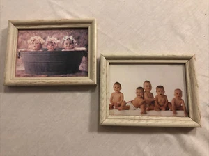 Set of 2 Anne Geddes Babies Framed Prints 3 Babies In Washtub & 5 Baby Boys 6x8” - Picture 1 of 7