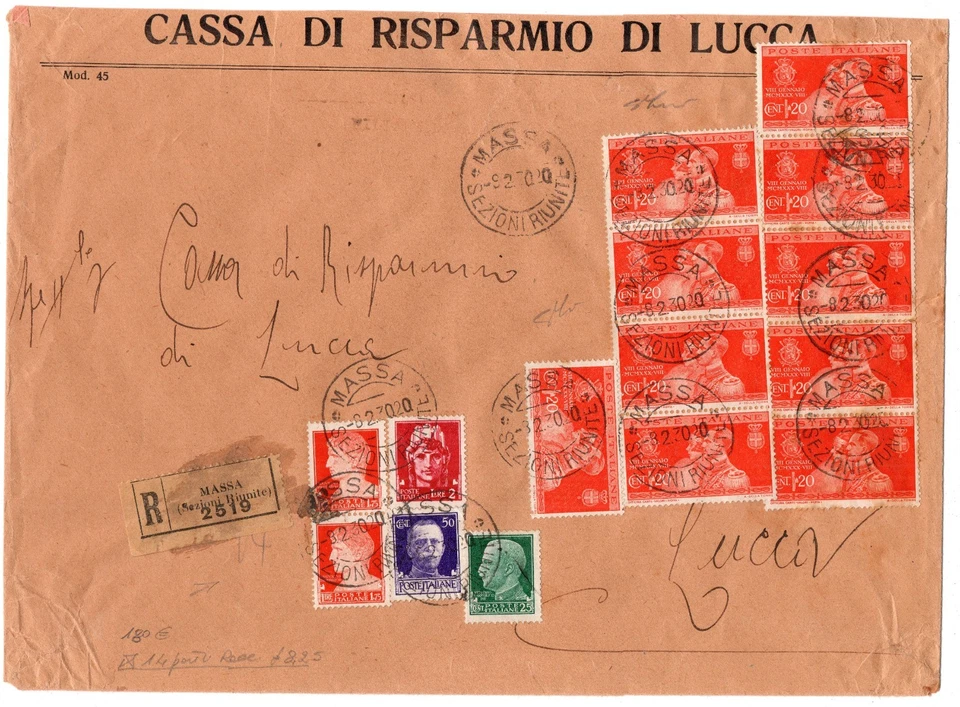 1930 Regno Nozze Umberto + imperiale raccomandata 14 porti 15v. - Immagine 1 di 1