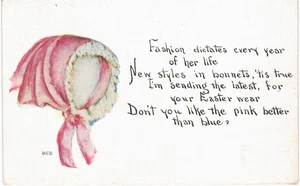 Easter Fashion Dictates New Styles Bonnet Pink Blue F A OWEN 1910 - Picture 1 of 2