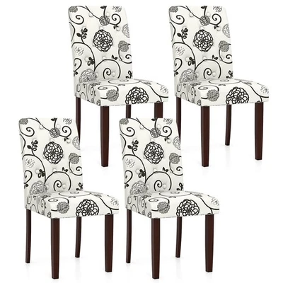 Juego de 4 sillas de comedor de madera con patas de madera de goma asiento acolchado S resortes respaldo alto Foto 1 de 4