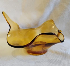 Mid-Century Modern Viking Swung Abstract “Epic” Amber Art Glass Bowl Vintage - Picture 1 of 24