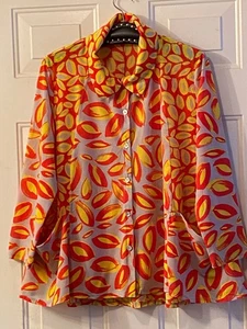 Chalet Et CeCi Sz XS Knit Button Up Blouse Long Sleeve Red/Yellow /Gray Pockets - Picture 1 of 11