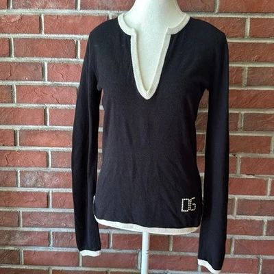 Dolce & Gabbana Black Wool Blend Knit Pullover Sweater Pearl Logo Size 42 - Image 1 of 4