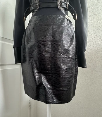 Nuevo de Lote Antiguo Lanvin River 2011 Piel de Serpiente Cuero Mini Falda Lápiz Negra US2? Runway Y2K Foto 1 de 4