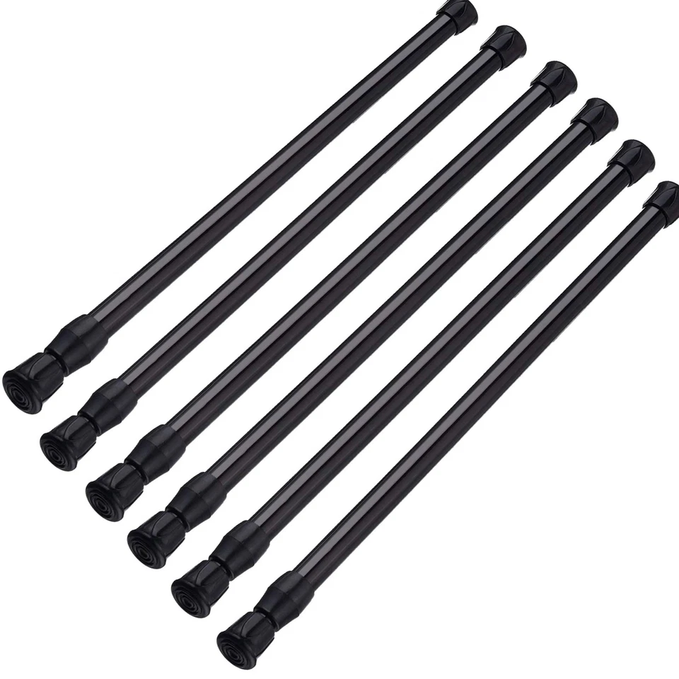 SIQUK 6 Pack Cupboard Bars Adjustable Spring Tension Rods Black Refrigerator Bar