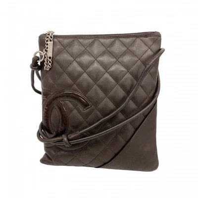 5Ob0876 Bolso de Hombro Chanel Cambon Piel de Cordero Marrón Plata Herrajes Usado Damas Foto 1 de 4
