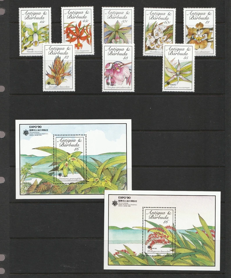 1990 Antigua & Barbuda Sc# 1285-94. Japan Expo, Exotic Flowers. MNH set Cv$21.55 - Image 1 of 1
