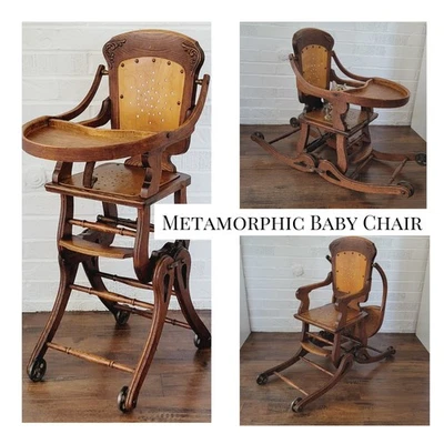 Trona antigua inglesa victoriana roble eduardiano infantil metamórfica siglo XIX Foto 1 de 4