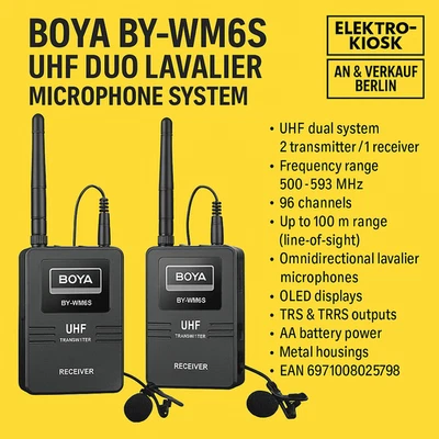 🎬 BOYA BY-WM6S UHF Duo Wireless Lavalier Mikrofon System –Kit Transmitter WM6S - Bild 1 von 4