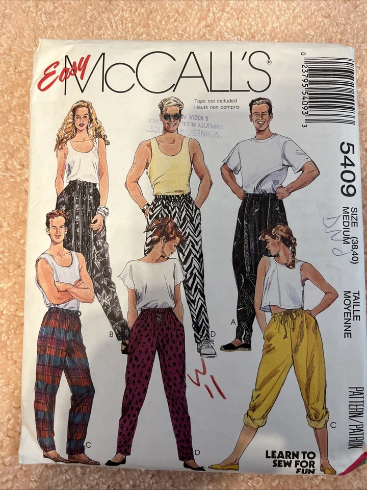 Easy McCall’s Bottom Sewing Pattern 5409 Size: 38-40 Men Or Women - Image 1 of 1