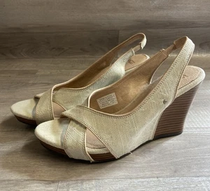 Sandali UGG Australia beige/naturali con zeppa tacco slingback S/N 1001176 taglia 6,5 - Foto 1 di 24