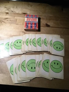Vintage Green Happy Smiley Face Playing Cards USA MCM 1970s Retro Ruxton Cards - Bild 1 von 11