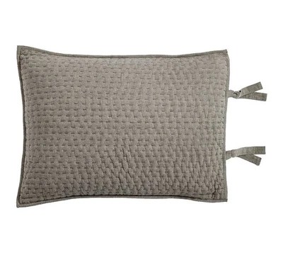 Funda de almohada Pottery Barn Pick-Stitch hecha a mano de algodón lino gris falso corbata Foto 1 de 4