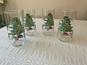 4 vasos vintage Luminarc NOEL 16 oz árbol de Navidad acebo - Imagen 1 de 4
