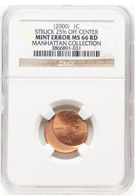 2000 LINCOLN CENT PENNY 1c MINT ERROR STRUCK OFF CENTER NGC MS66RD - Image 1 of 2