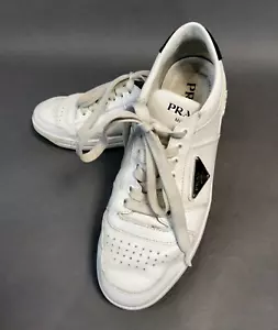 Prada Downtown Trainers White Leather Cup Sole Size 39 UK 6 Unisex BK/ EW - Picture 1 of 21