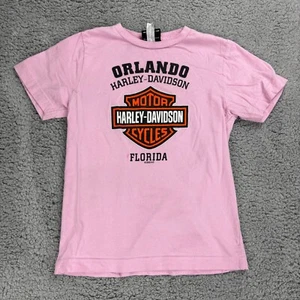 Harley Davidson Youth Pink T Shirt Graphic Print Short Sleeve Cotton Size S - Picture 1 of 10