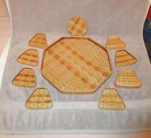 Vtg 70s Bamboo Wicker Serving Tray & Coasters 11 Piece Set Cocktails Party MCM - Picture 1 of 6