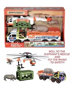 Matchbox Animal Rescue Combo Pack Vehicles New Elephant Rhino Mattel - Picture 1 of 4