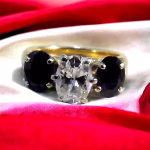14K Solid Gold Artcarved .61ct Diamond & .80 Sapphire Ring Size 4.75 #R258 - Picture 1 of 12