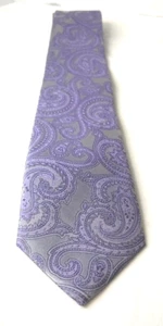Merona Mens Formal 100% Silk Necktie 59 L x 3.25 W Paisley Silver With Purple - Picture 1 of 8