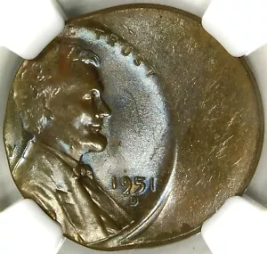 😎😱❤️❤️🤪NGC MS64 BN LINCOLN CENT 1951 D/D and 30% off center - Picture 1 of 3