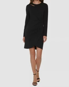 DKNY Women's Black Cutout Jewel-Neck Long-Sleeve Sheath Dress Size 2 - Picture 1 of 3