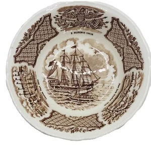 Fair Winds USS Portsmouth off the Barrier Forts Canton Brown Bowl 5.25” Vintage - Picture 1 of 6