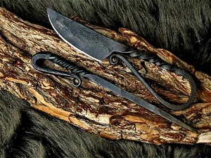 Mittelalter Messer mit Esspfriem +Scheide Wikinger;Kelten handgeschmiedet 4185A - Bild 1 von 12