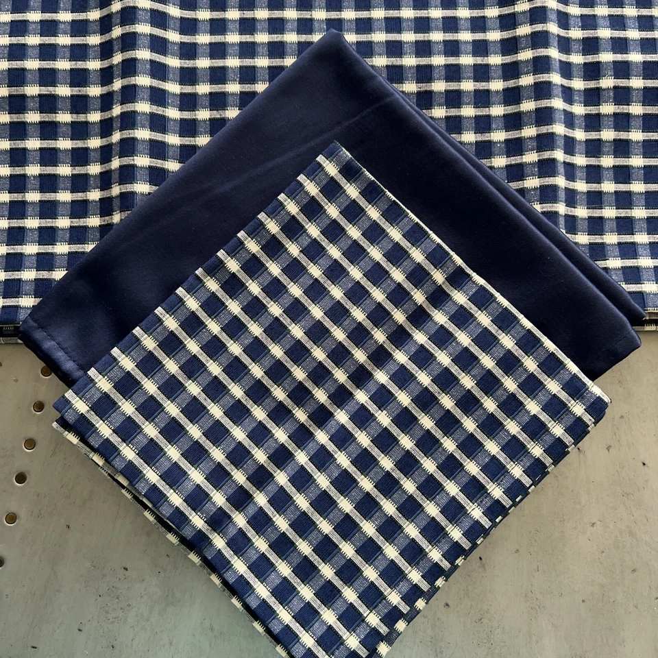 Set of 2 Navy Blue Checked Card Table Tablecloths & 16 Matching Napkins - Image 1 of 2