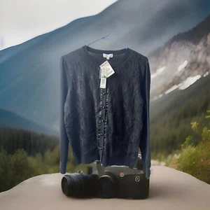 Joseph A Sweater Womens Large Lace Trimmed Long Sleeved Cardigan Witchycore NWT - Picture 1 of 12